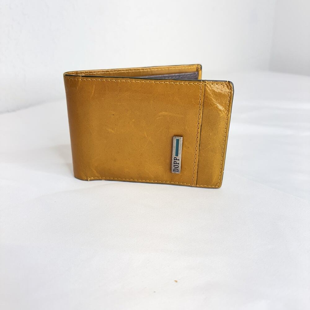 DOPP men's Bifold Wallet Genuine Leather RFID Protection, mustard color, classic